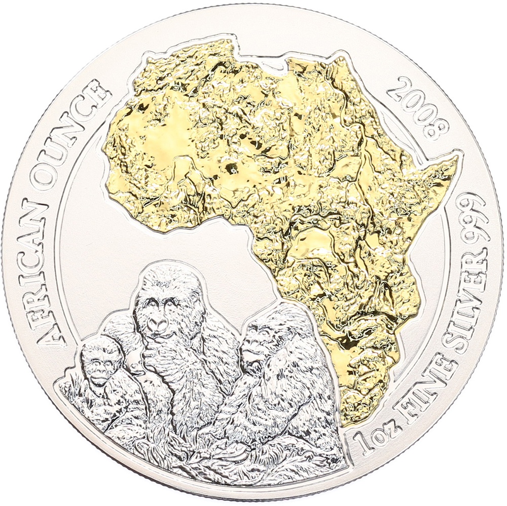 50 франков 2008 года Руанда «Африканская унция — Гориллы» — Фото №1