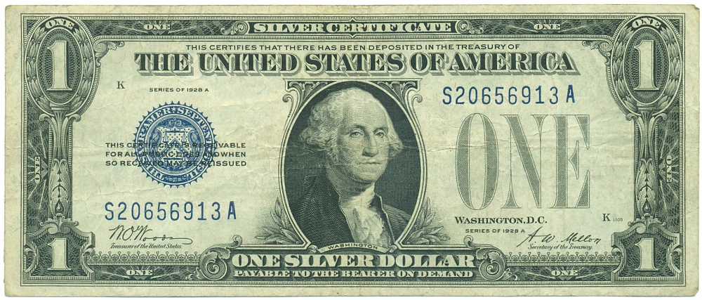1 доллар 1928 года США «Серебряный сертификат» — Фото №1