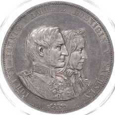 Двойной талер 1872 года Саксония «Годовщина Золотой свадьбы» — в слабе PCGS (MS62) — Фото №1