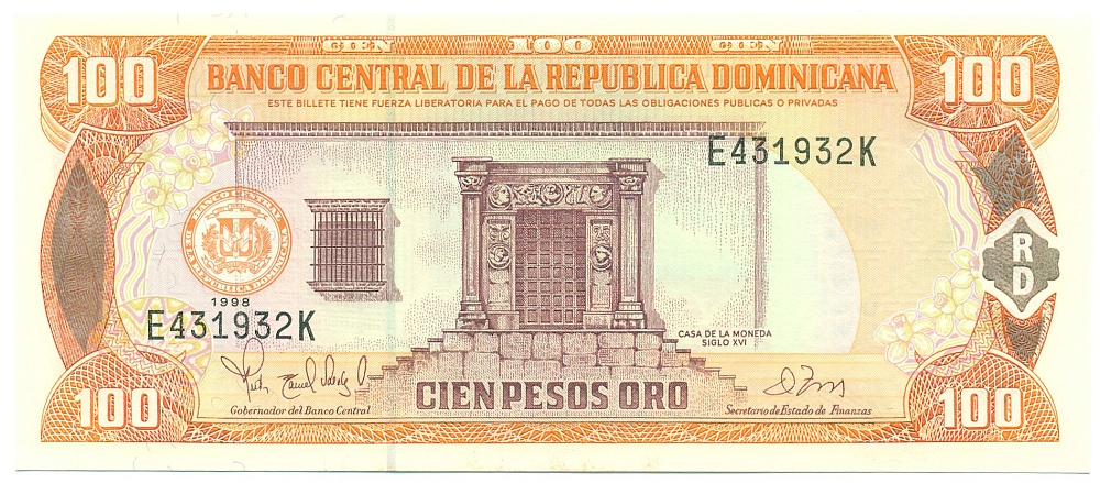 100 песо 1998 года Доминиканская республика — Фото №1