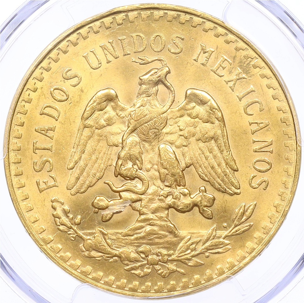 50 песо 1947 года Мексика — в слабе PCGS (MS62) — Фото №2
