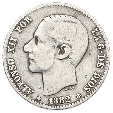 1 песета 1882 года Испания — Фото №1