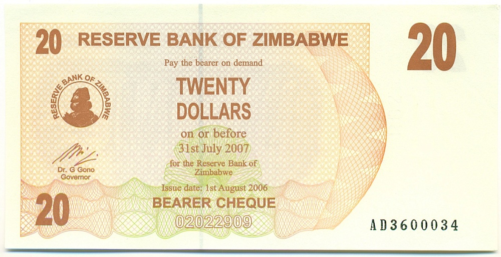 20 долларов 2006 года Зимбабве — Фото №1