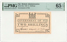 2 шиллинга 1942 года Фиджи (Британская администрация) — в слабе PMG (Gem UNC 65) — Фото №1