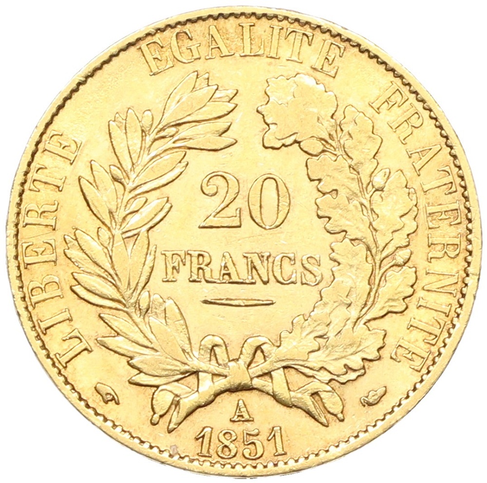 20 франков 1851 года А Франция — Фото №1