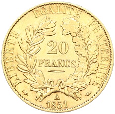20 франков 1851 года А Франция — Фото №1