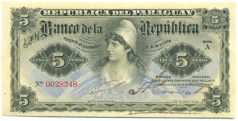 5 песо 1907 года Парагвай — Фото №1
