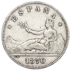 2 песеты 1870 (74) года Испания — Фото №1