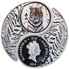 Набор из 2 монет 1 доллар 2010 года Фиджи «Китайский гороскоп — Год тигра (Амурский и Бенгальский тигры)» — Фото №1