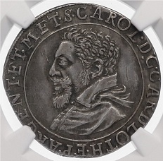 1 тестон 1593-1607 года Страсбург- в слабе NGC (CLIPPED) — Фото №1