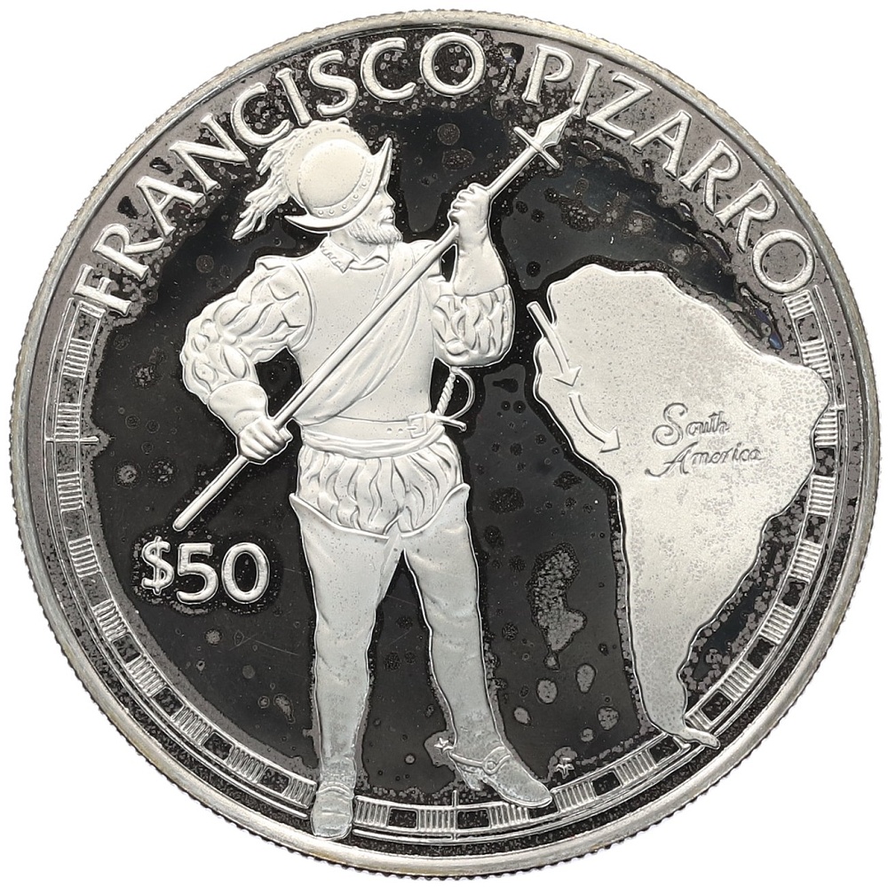 50 долларов 1988 года Острова Кука «Великие исследователи — Франсиско Писарро» — Фото №1