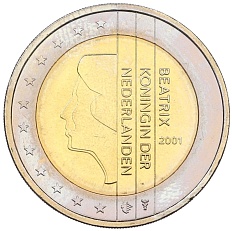 2 евро 2001 года Нидерланды — Фото №1