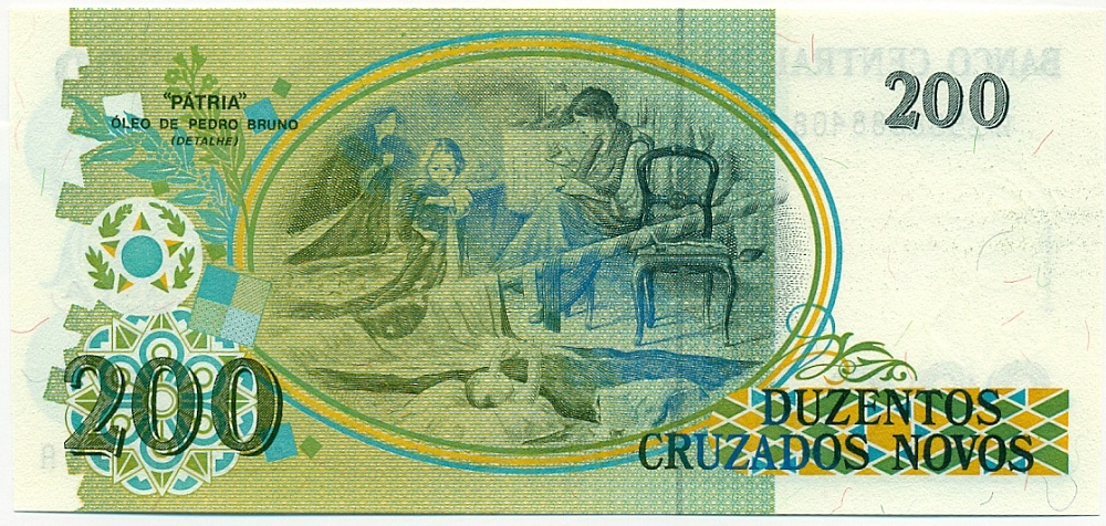 200 крузейро 1990 года Бразилия (Надпечатка на 200 новых крузадо) — Фото №2