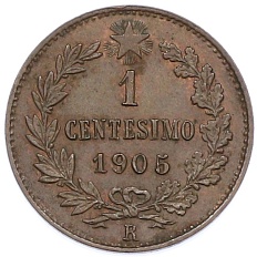 1 чентезимо 1905 года Италия — Фото №1
