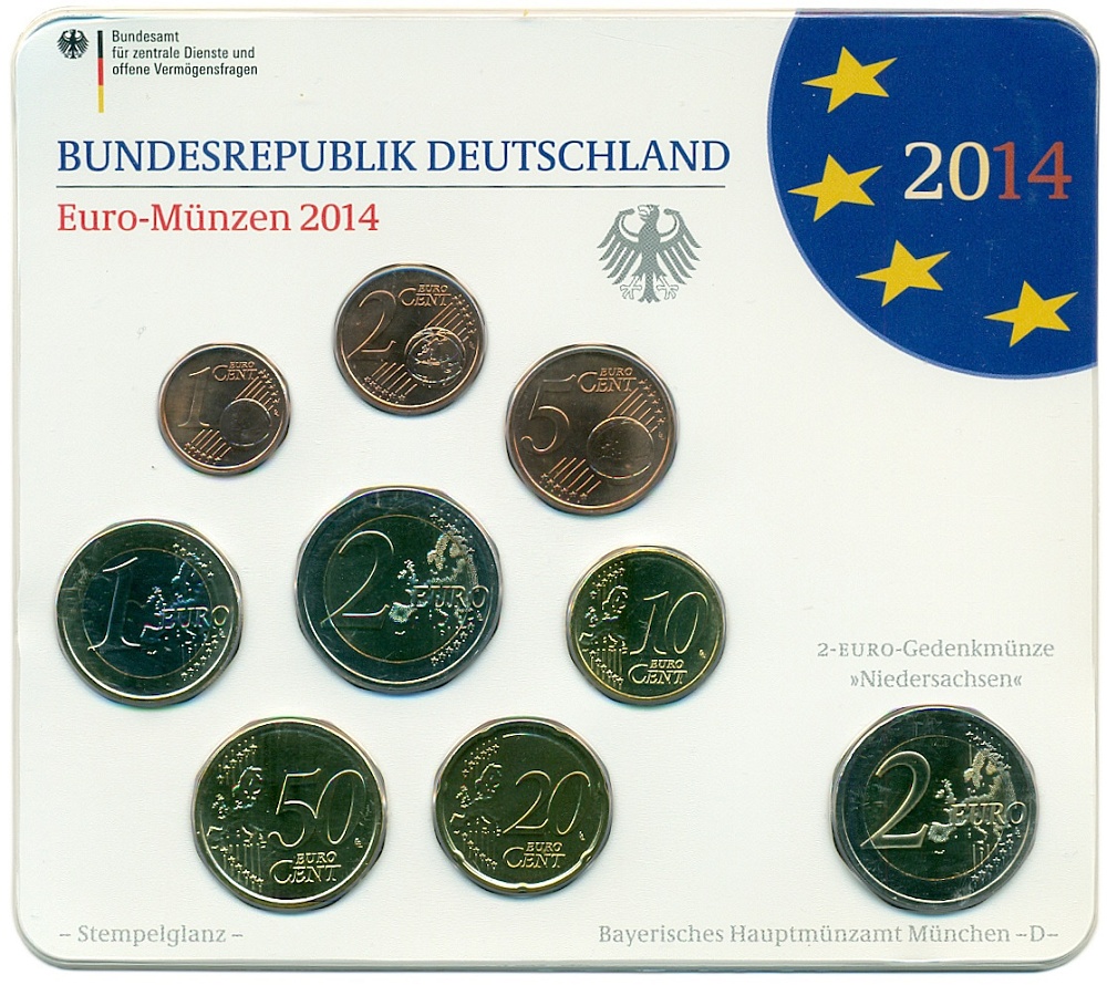 Набор из 9 евромонет 2014 года D Германия — Фото №1