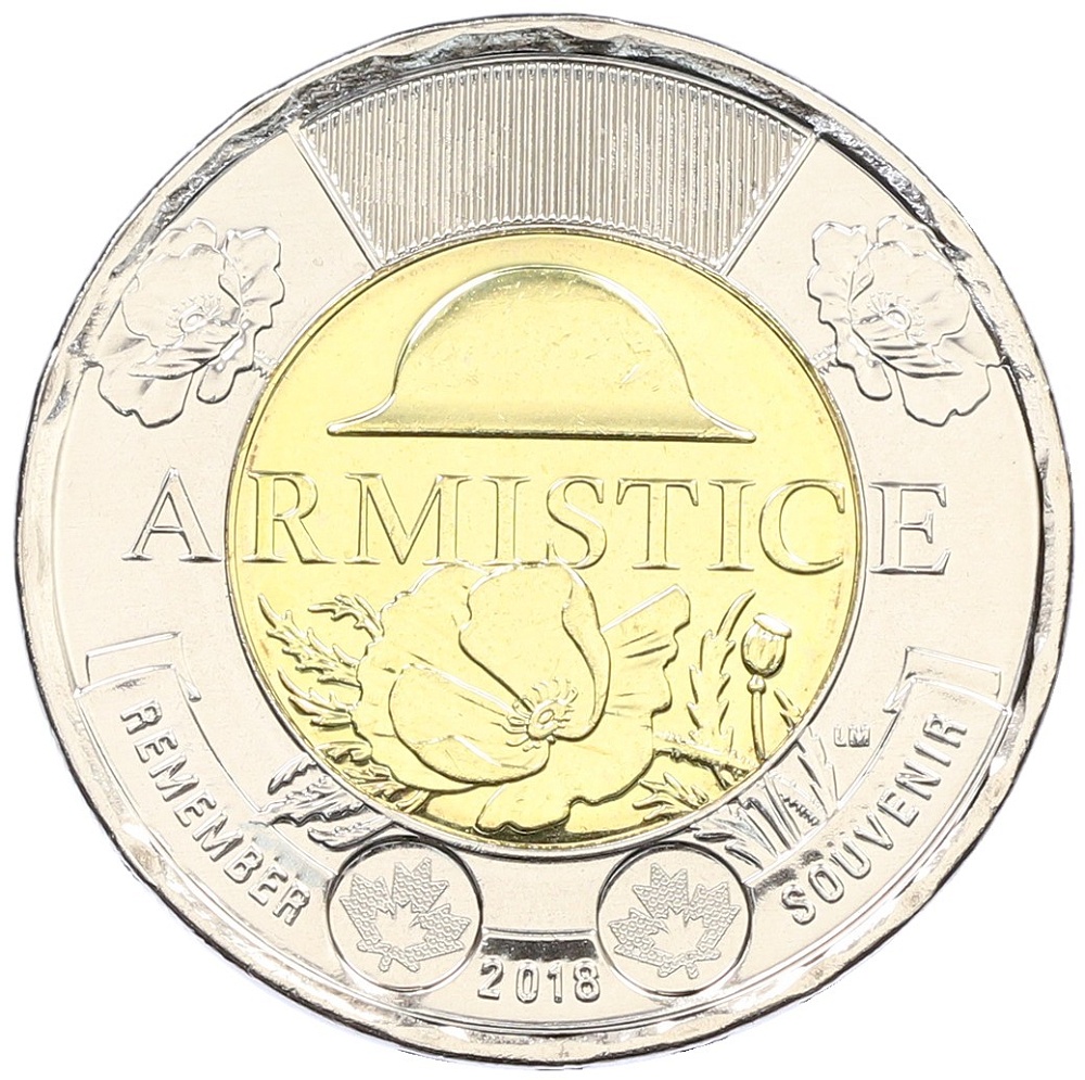 2 доллара 2018 года Канада «100 лет со дня окончания Первой Мировой войны» — Фото №1