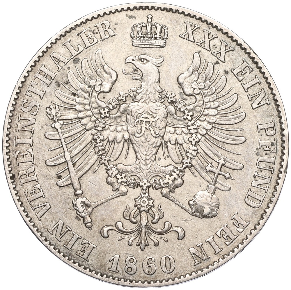 1 союзный талер 1860 года Пруссия — Фото №2
