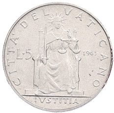 5 лир 1965 года Ватикан — Фото №1