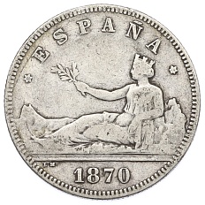 2 песеты 1870 (74) года Испания — Фото №1