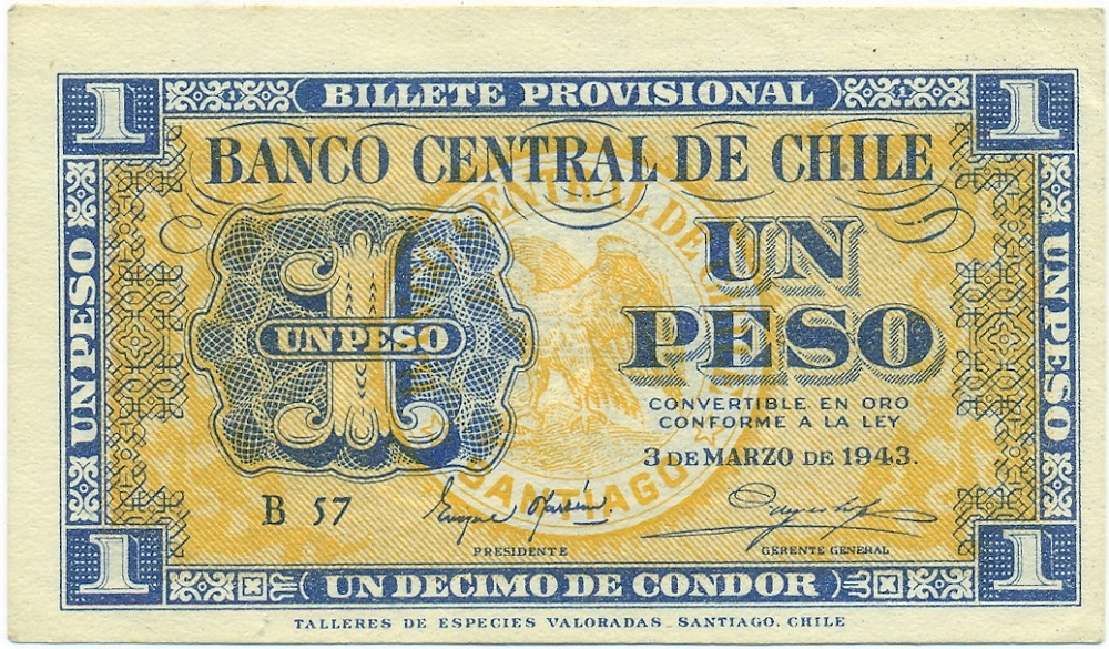 1 песо 1943 года Чили — Фото №1