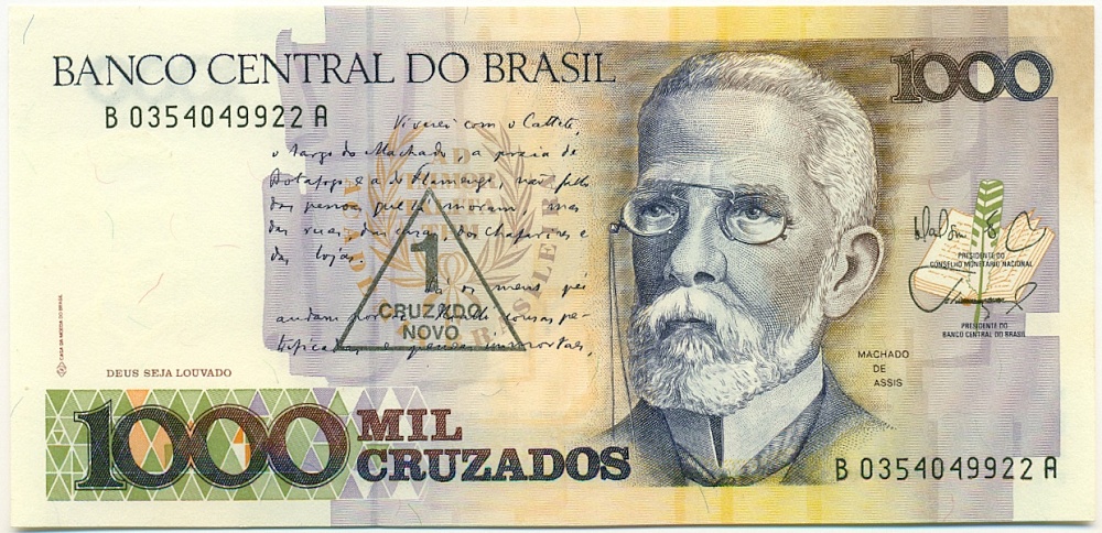 1 новый крузадо 1989 года Бразилия (Надпечатка на 1000 крузадо) — Фото №1