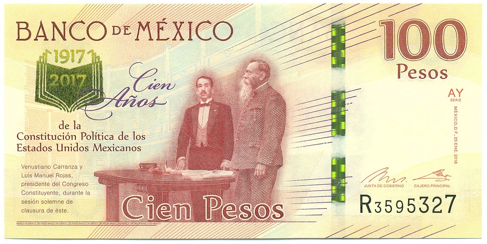 100 песо 2016 года Мексика «100 лет принятния Конституции» — Фото №1