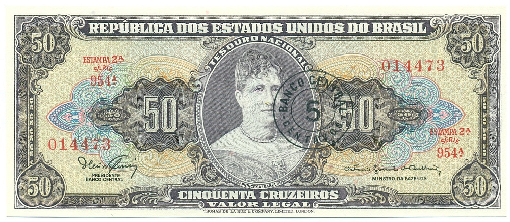 5 сентаво 1966 года Бразилия (Надпечатка на 50 крузейро) — Фото №1
