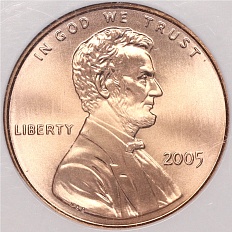 1 цент 2005 года США — в слабе NGC (MS69RD) — Фото №1