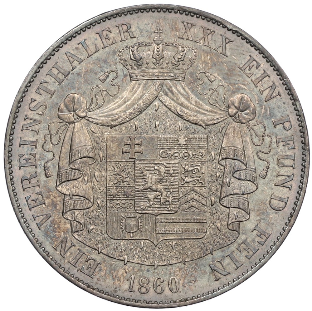 1 союзный таллер 1860 года Гессен-Гомбург — Фото №2