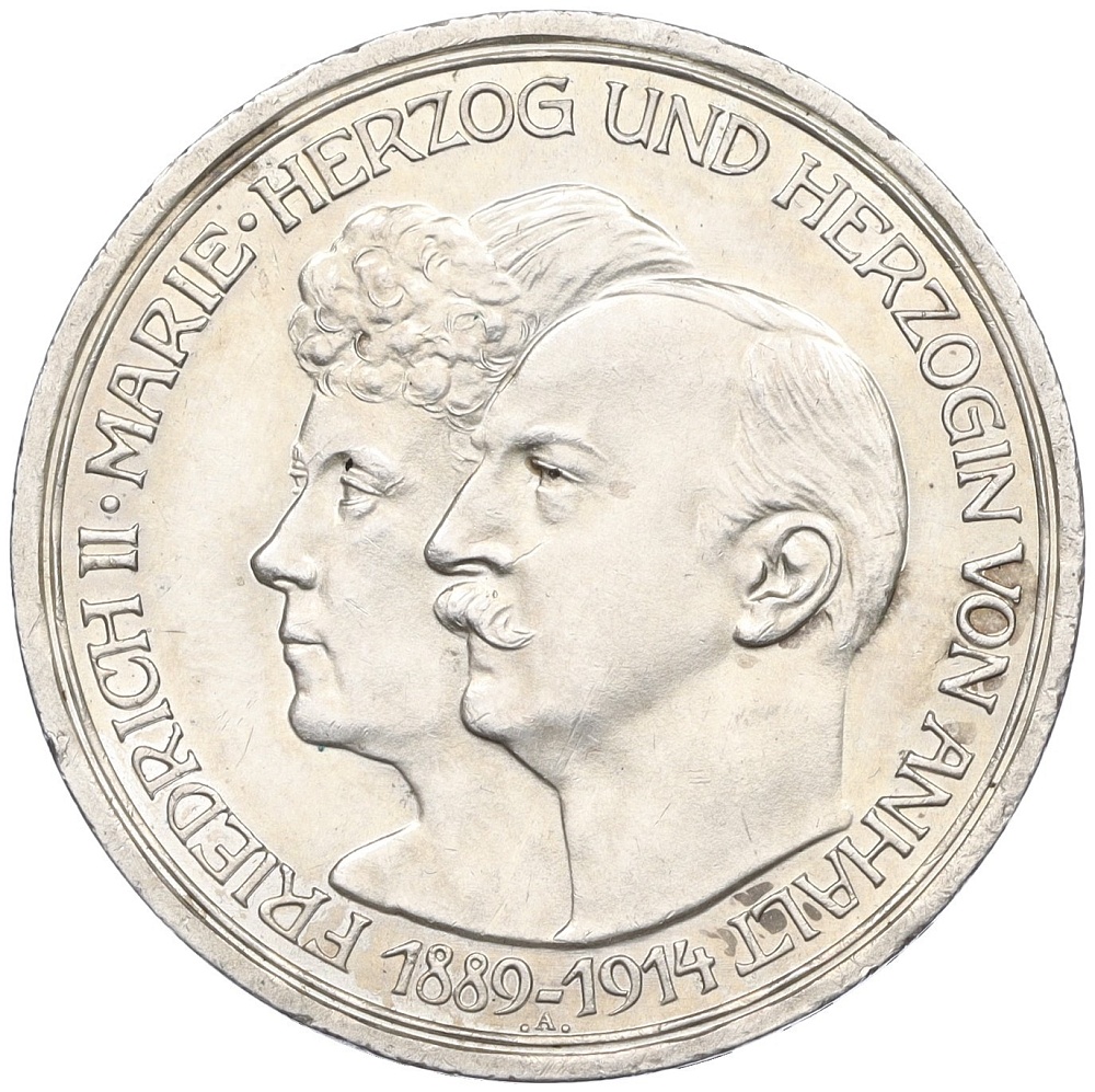 3 марки 1914 года Германия (Ангальт) «25 лет свадьбе Фридриха II и Марии Баденской» — Фото №1