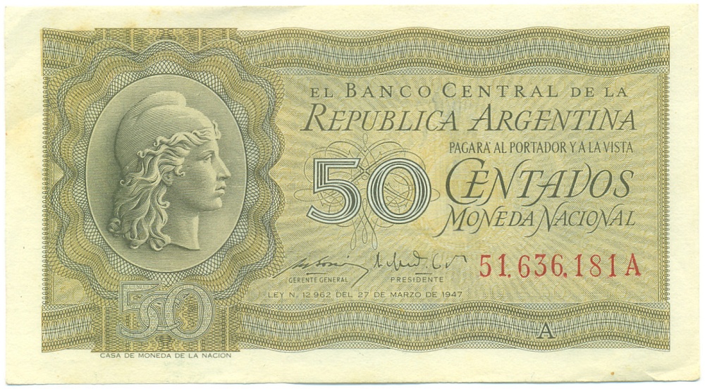 50 сентаво 1950-1951 года Аргентина — Фото №1
