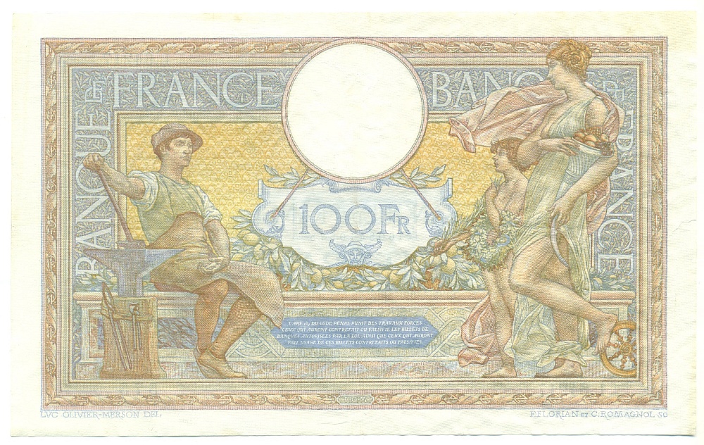 100 франков 1939 года Франция — Фото №2