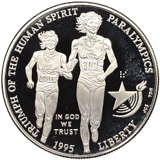 1 доллар 1995 года Р США «X летние Паралимпийские Игры 1996 в Атланте — Бег» — Фото №1