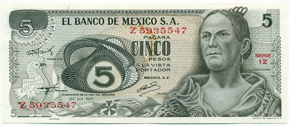 5 песо 1971 года Мексика — Фото №1
