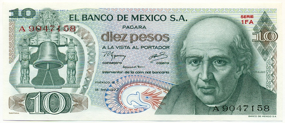 10 песо 1977 года Мексика — Фото №1