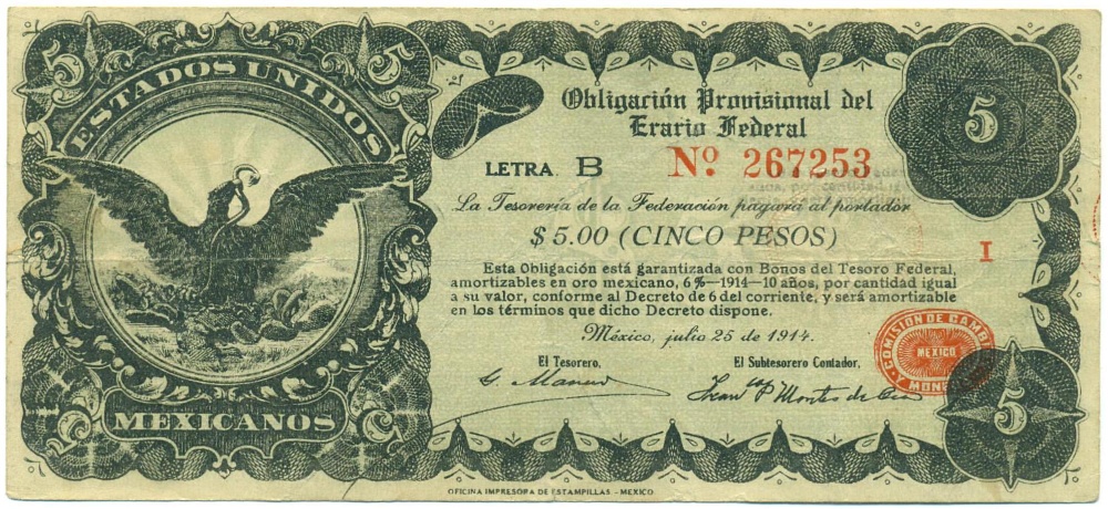 5 песо 1914 года Мексика (Временное правительство) — Фото №1