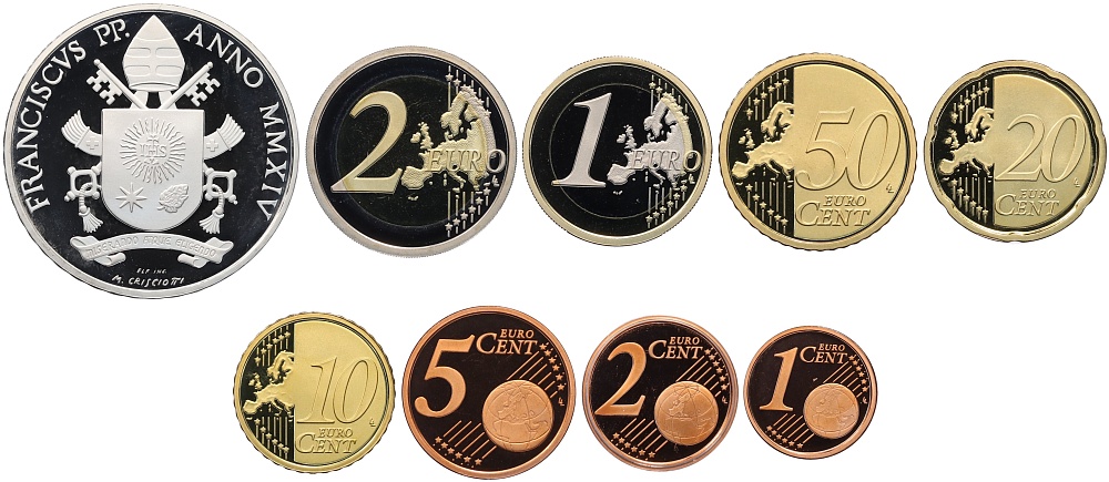 Годовой набор из 9 евромонет 2014 года Ватикан — Фото №2