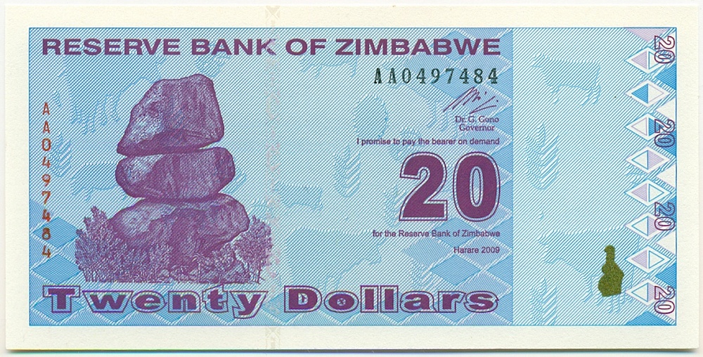 20 долларов 2009 года Зимбабве — Фото №1
