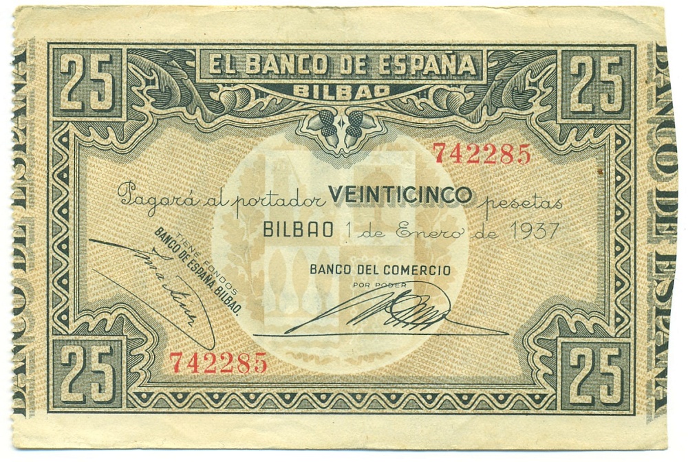 25 песет 1937 года Испания (Бильбао) — Фото №1