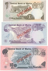 Набор из трех банкнот Мальты 1967 года (Образцы) — Фото №2