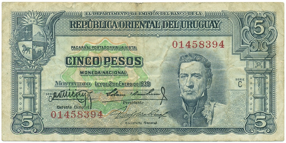 5 песо 1939 года Уругвай — Фото №1