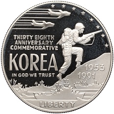 1 доллар 1991 года Р США «38 лет Корейской войне» — Фото №1