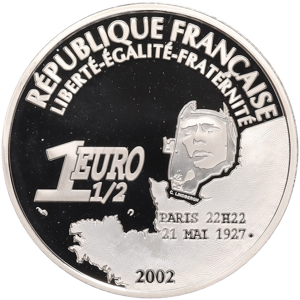1 1/2 евро 2002 года Франция «75 лет первому трансатлантическому перелету Чарльза Линдберга» — Фото №2