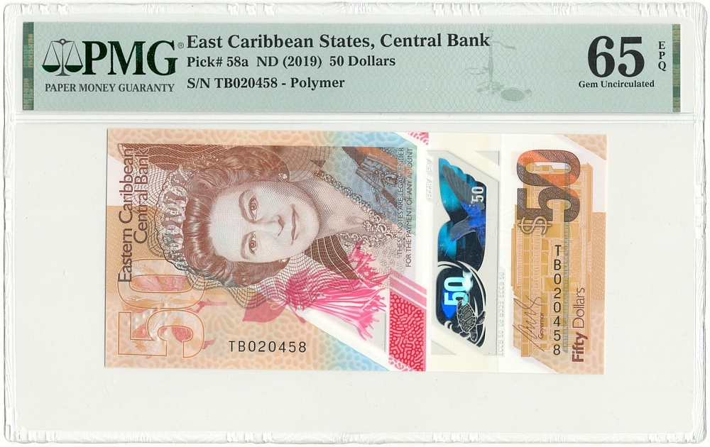 50 долларов 2019 года Восточные Карибы — в слабе PMG (Gem UNC 65) — Фото №1