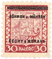 Почтовая марка 30 геллеров 1939 года Богемия и Моравия — Фото №1