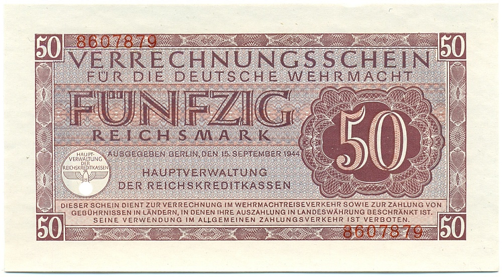 50 рейхсмарок 1944 года Германия (Вооруженные силы Германии) — Фото №1