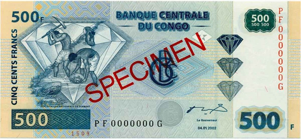 500 франков 2002 года Конго (ДРК) (Образец) — Фото №1