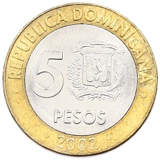 5 песо 2002 года Доминиканская республика — Фото №2