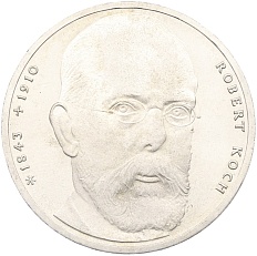 10 марок 1993 года J Германия «150 лет со дня рождения Роберта Коха» — Фото №1