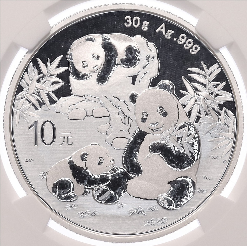 10 юаней 2025 года Китай «Панда» в слабе NGC (MS70) — Фото №1